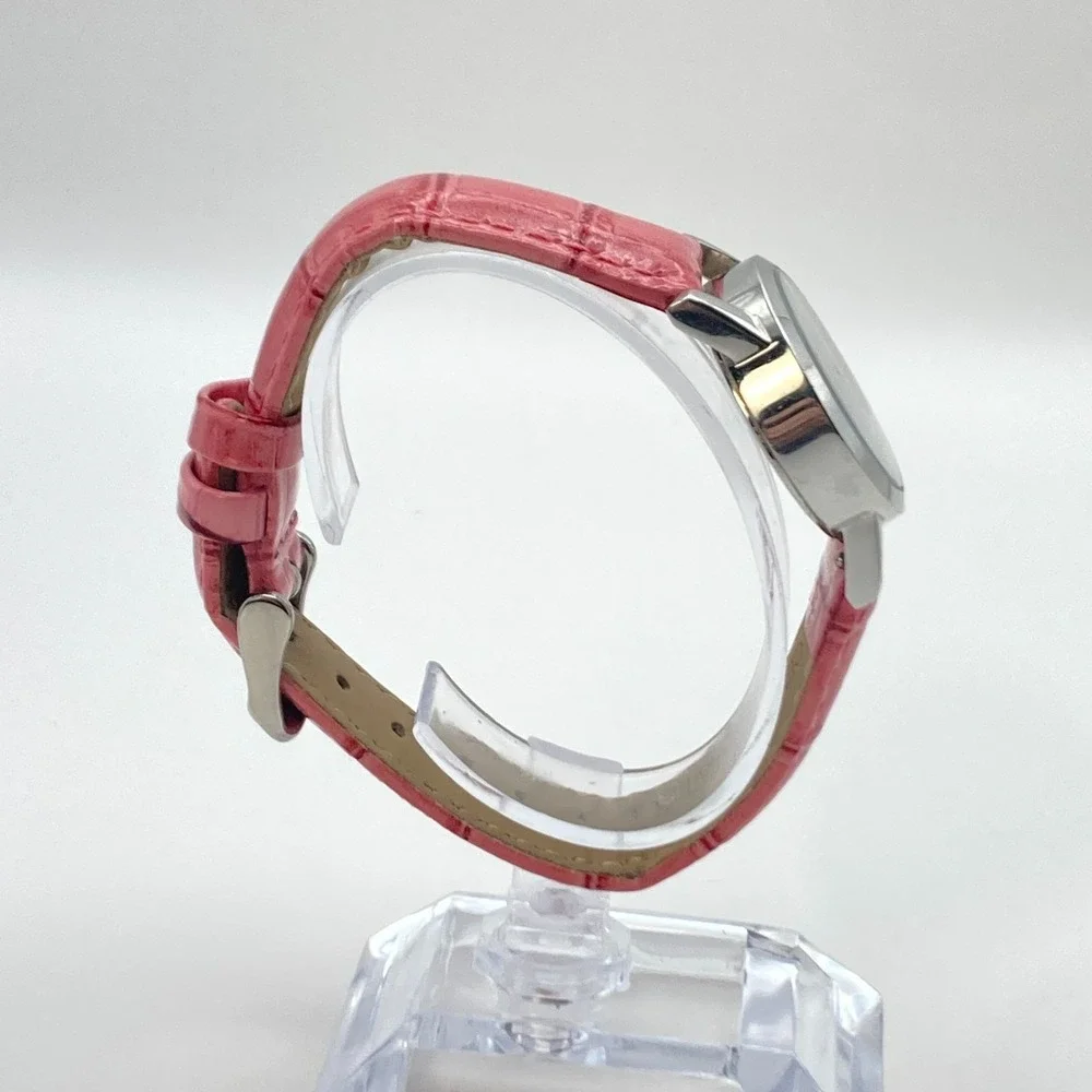 DKNY Women's Watch Silver Tone 28mm MOP Dial Pink Leather New Battery 8.25